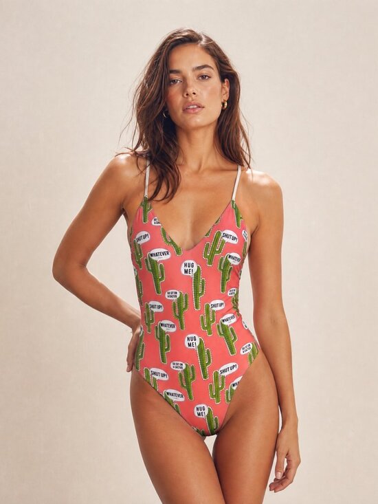 Towers Other - Cactus Print Women's One Piece Swimsuit - Pink